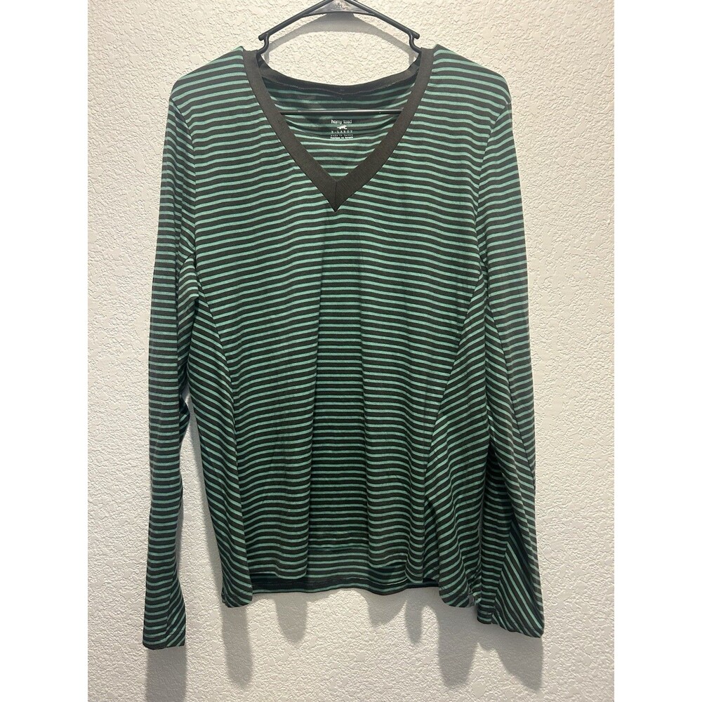 Toad And Co Horny Toad Striped VNeck Long Sleeve Shirt XL Green Black Cotton